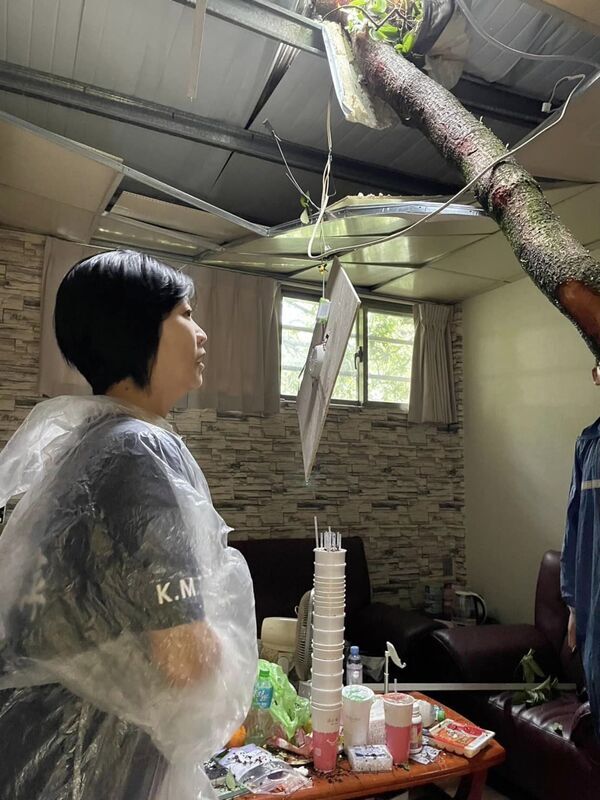 大樹疑遭強風吹倒 樹幹穿透基隆民宅屋頂幸無人傷