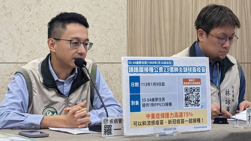 55到64歲原民即起可公費接種23價肺炎鏈球菌疫苗