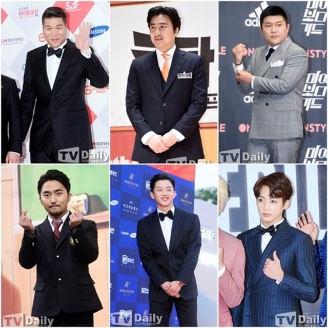 柾國(右下)與一眾前輩們一起參加《Flower Crew》的錄製,這也是他出道以來首個單獨出演的綜藝節目。(翻攝自TVDaily)