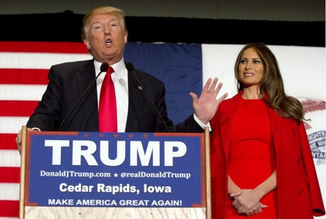 美國共和黨總統候選人川普與妻子梅蘭妮亞.（翻攝美聯社）