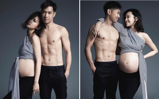 港星楊愛瑾懷孕8個月，揪尪拍裸體寫真。翻攝自臉書。