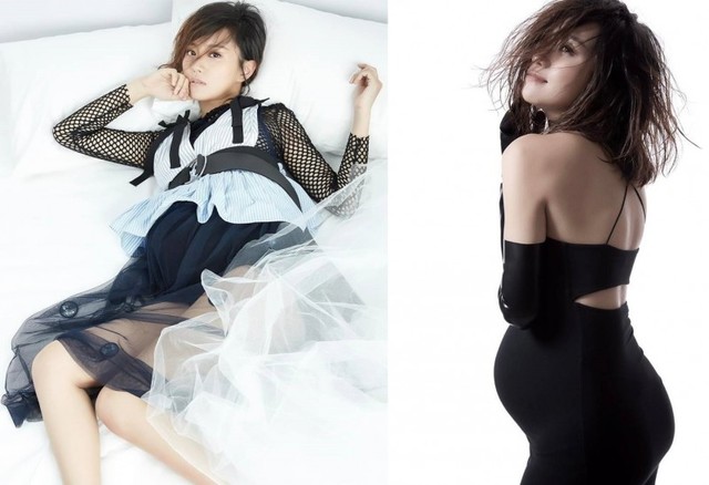 港星楊愛瑾拍攝一連串孕婦婚紗照。翻攝自臉書。