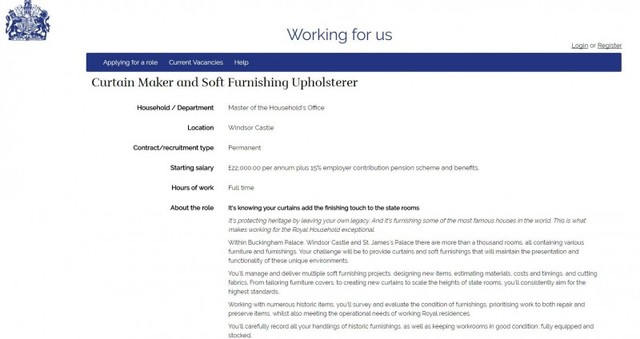 英國皇室開出年薪85.5萬元配其他福利的薪資，希望能找到裝修白金漢宮的人選。（翻攝自The Royal Household）