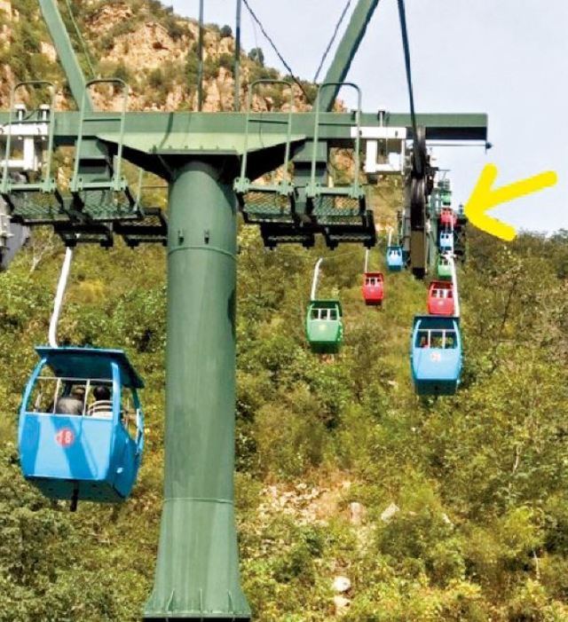 疑似男童落下的纜車車廂。