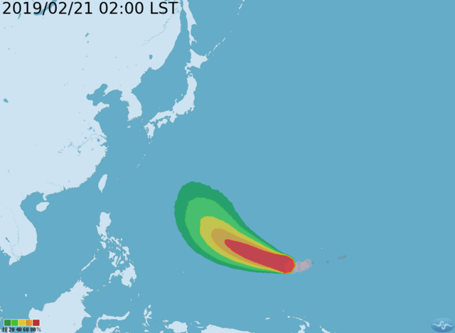 輕颱蝴蝶中心位置位於北緯 5.80 度、東經 151.80 度，以每小時20公里速度，向西北西進行。颱風中心氣壓 975 百帕，近中心最大風速每秒 30 公尺，瞬間之最大陣風每秒 38 公尺，七級風半徑 150 公里，十級風半徑 50 公里。(氣象局提供)