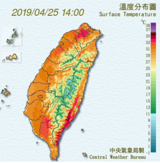 氣象局針對台東發布高溫特報。(翻攝中央氣象局)