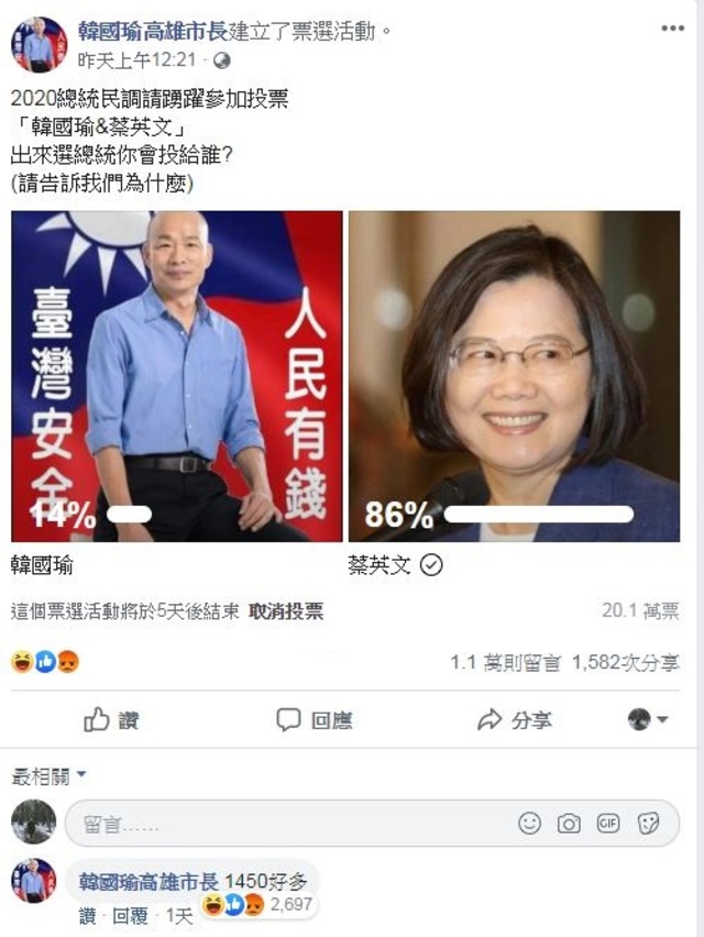 翻攝自韓國瑜高雄市長臉書。