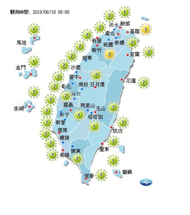 各地紫外線指數。(氣象局提供)