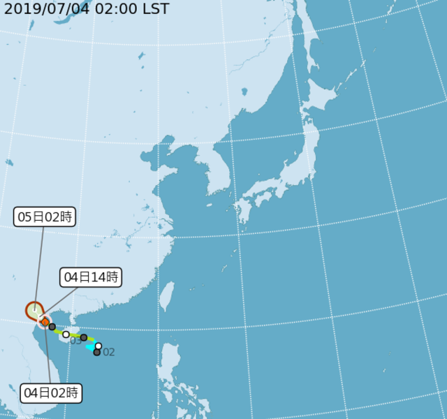 颱風木恩朝西北西方向進行。(氣象局提供)
