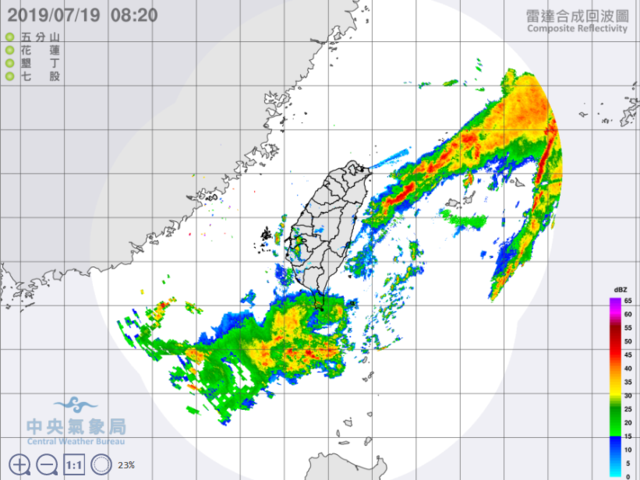 中南部及臺東雨勢明顯且較為持續。(氣象局提供)