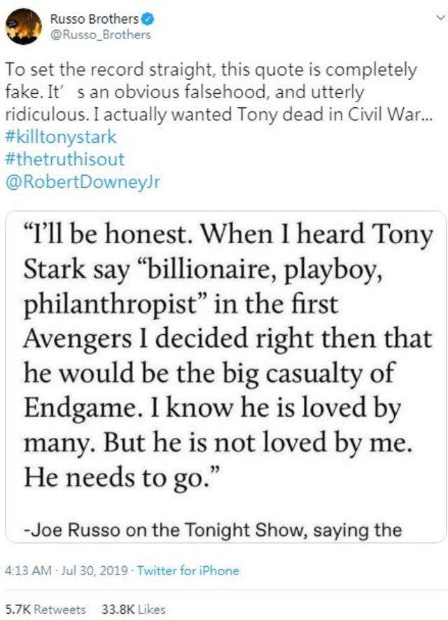 翻攝自導演羅素兄弟推特 @Russo_Brothers