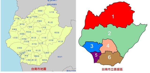 台南市地圖和選區圖。(image source：維基百科)