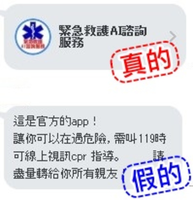 消防署表示，上面是真的，下面是假的。