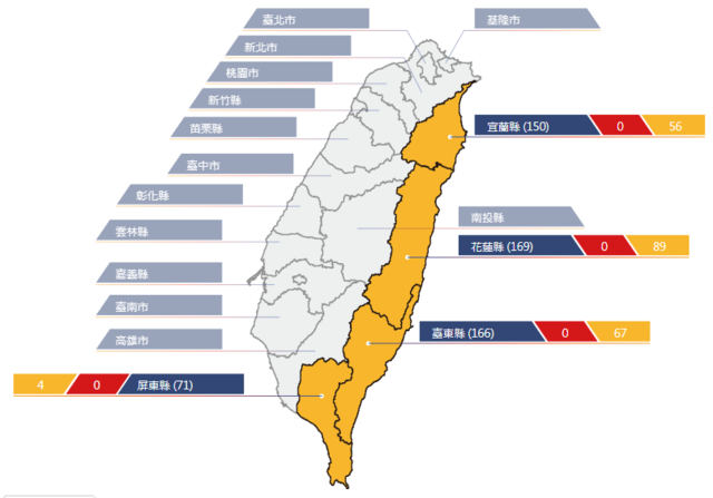 農委會水土保持局土石流防災中心今早也發布白鹿颱風土石流警戒預報第一報。