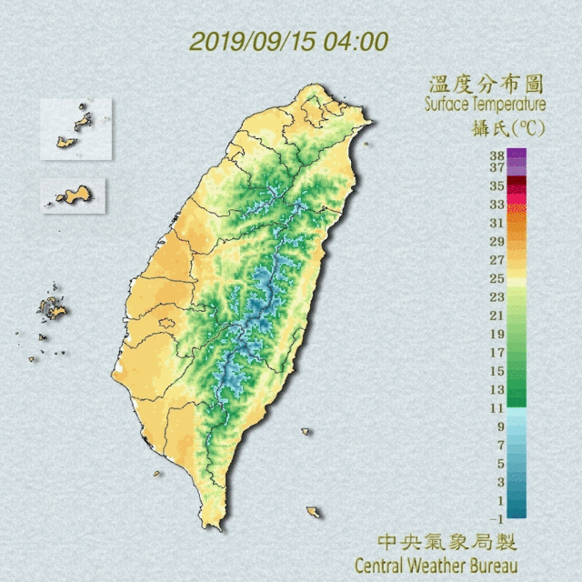 溫度分布圖（中央氣象局提供）