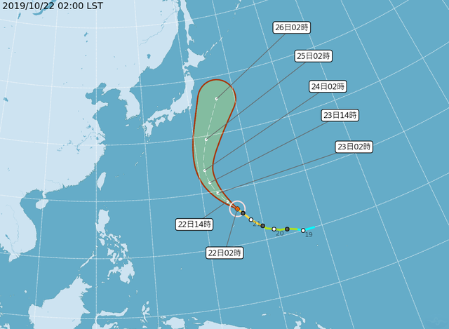 中颱博羅以西北轉北的方向前進，對臺灣沒有影響。(氣象局提供)