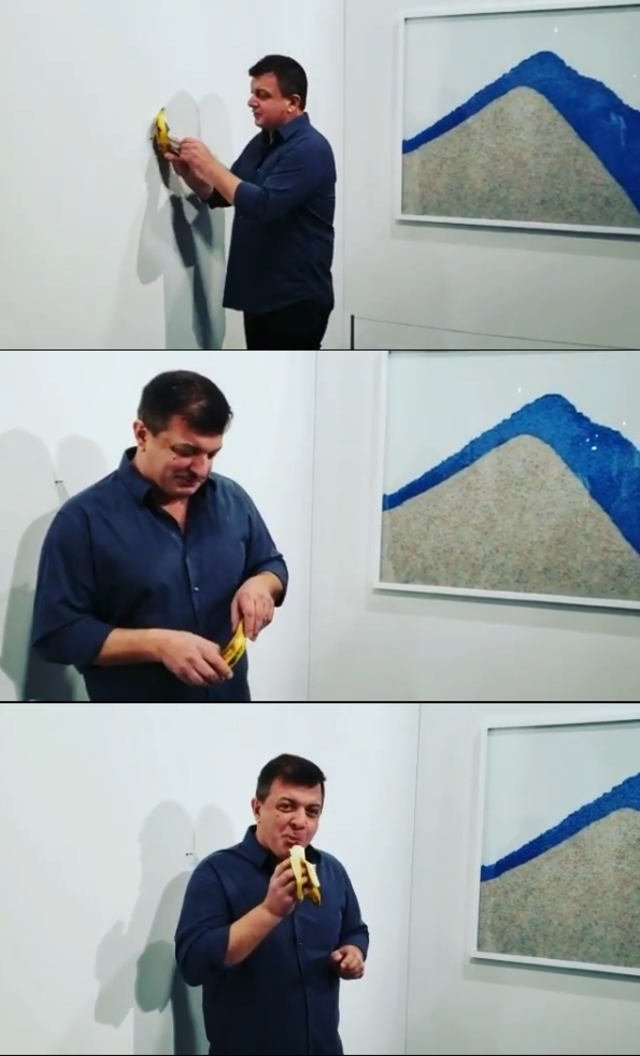 達圖納當場吃下藝術品「丑角」。(翻攝IG david_datuna)