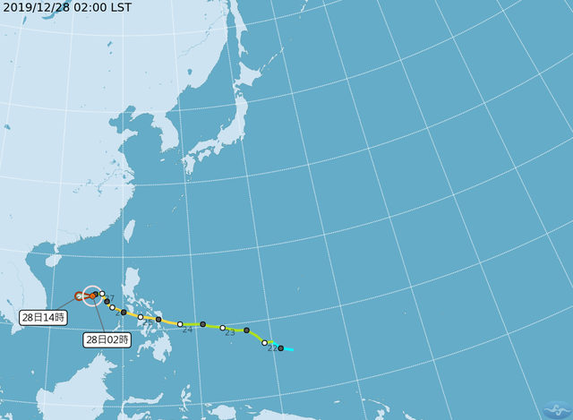 輕颱巴逢將減弱為熱帶性低氣壓 。(氣象局提供)