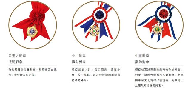 中山勳章也是元首以外象徵最高榮譽的勳章。(翻攝自總統府官網)