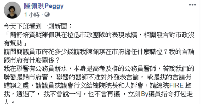 （翻攝臉書 陳佩琪Peggy）