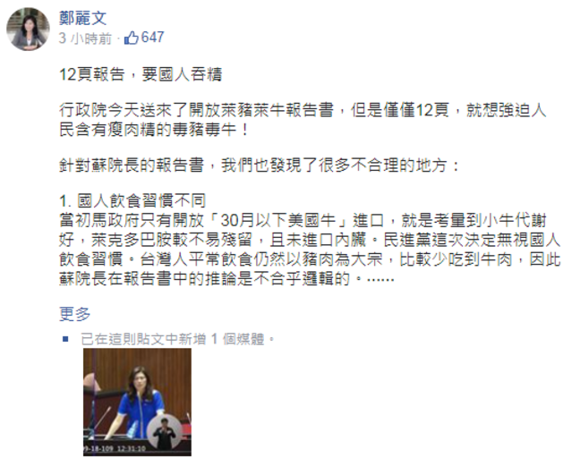 （翻攝臉書鄭麗文）