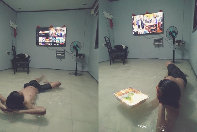 家中淹水爽當游泳池！ 菲國男追劇吃「漂浮餐」