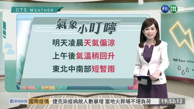 明起氣溫稍微回溫 東半部、中南部山區零星短暫雨