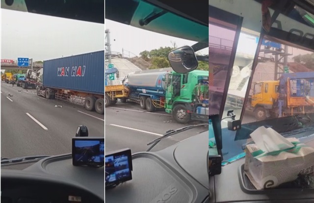 國1北上雲林系統5大車追撞 車頭直接斷開