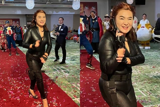 陳玉珍cosplay「黑寡婦」（合成圖／翻攝臉書陳玉珍 珍愛金門）