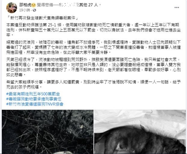 《新竹市浪愛傳遞貓狗TNVR協會》理事長邵柏虎發文。（翻攝自邵柏虎臉書）