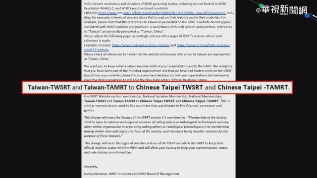 WHO施壓 要我2醫事團體改「中華台北」