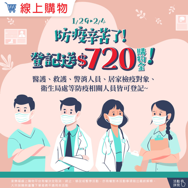 挺防疫英雄！家樂福免費送8對象「720元購物金」
