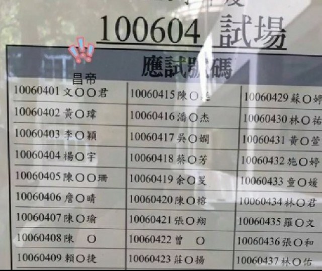 考場名單驚見「文OO君」考生崩潰：太狠了 怎麼考得贏！