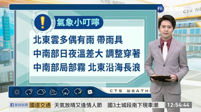 北東雲多偶有雨 中南部日夜溫差大