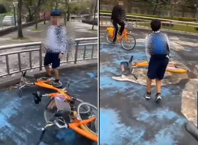 屁孩搞破壞！YouBike重摔在地、狂踩輪胎還PO網炫耀