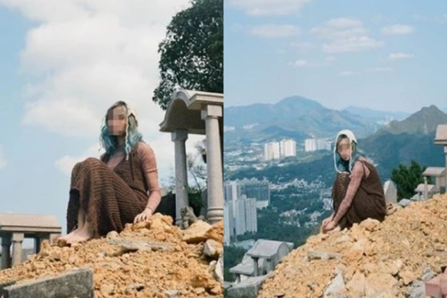 女模特為拍照踐踏墓地 眾怒：不尊重往生者