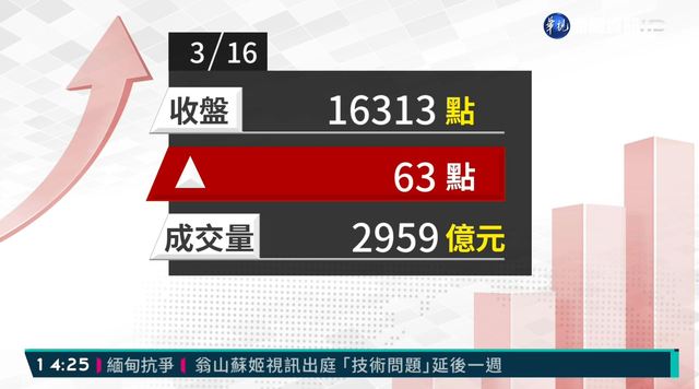 2021/03/16台積電翻紅收高 台股漲63點收16300點