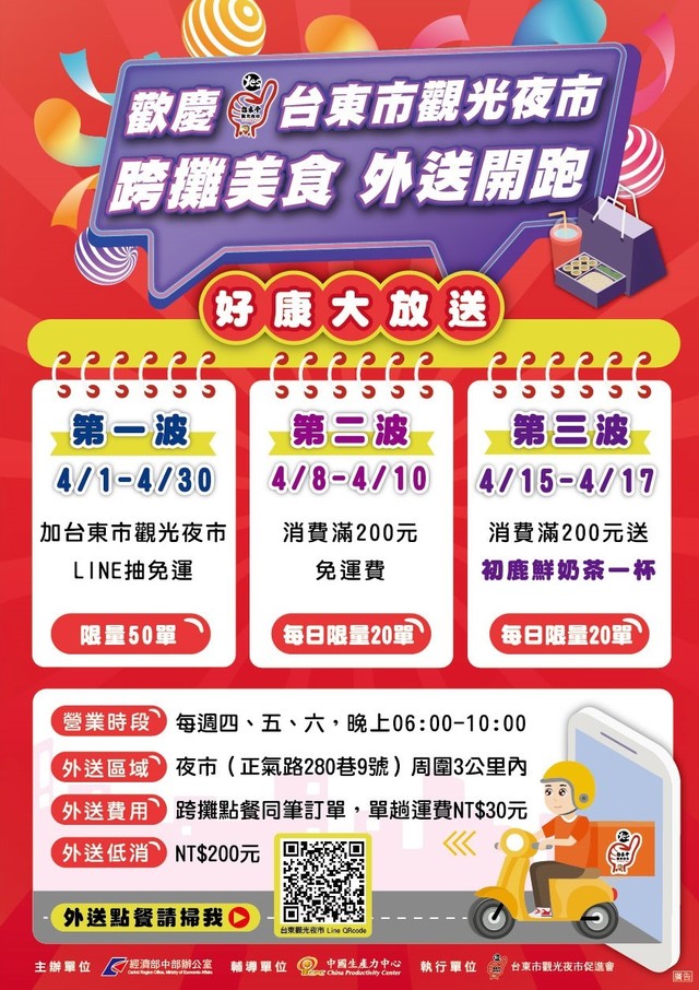 台東觀光夜市推「美食外送」 3波好康優惠一次看