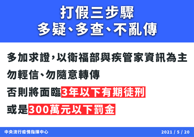指揮中心呼籲勿散布轉傳未查證訊息(指揮中心提供)