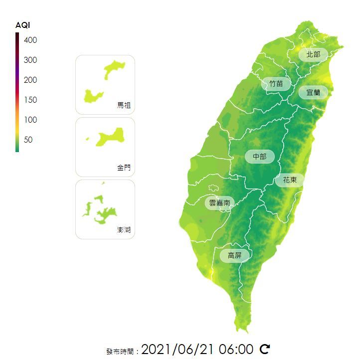 全國空氣品質指標（中央氣象局提供）