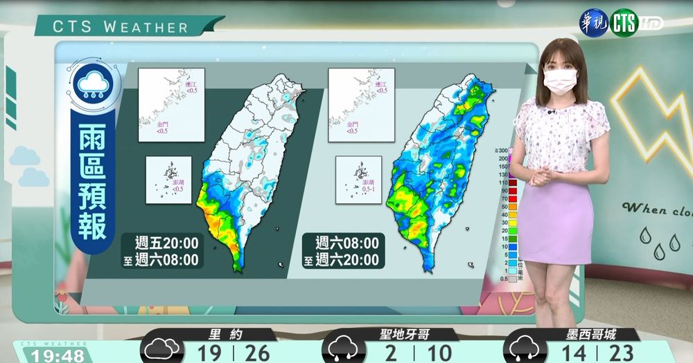 西南風增強 南部地區有陣雨或雷雨