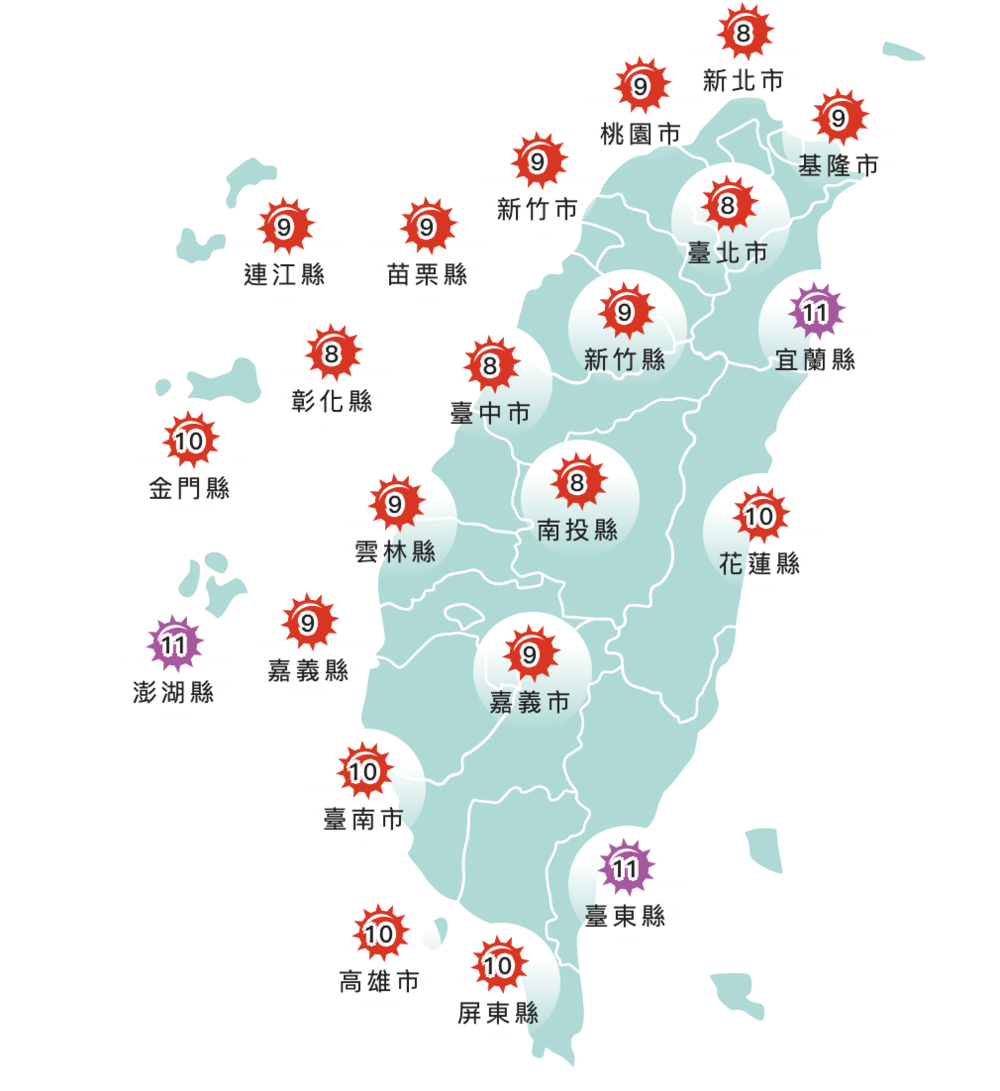 全國紫外線指數（翻攝自中央氣象局）