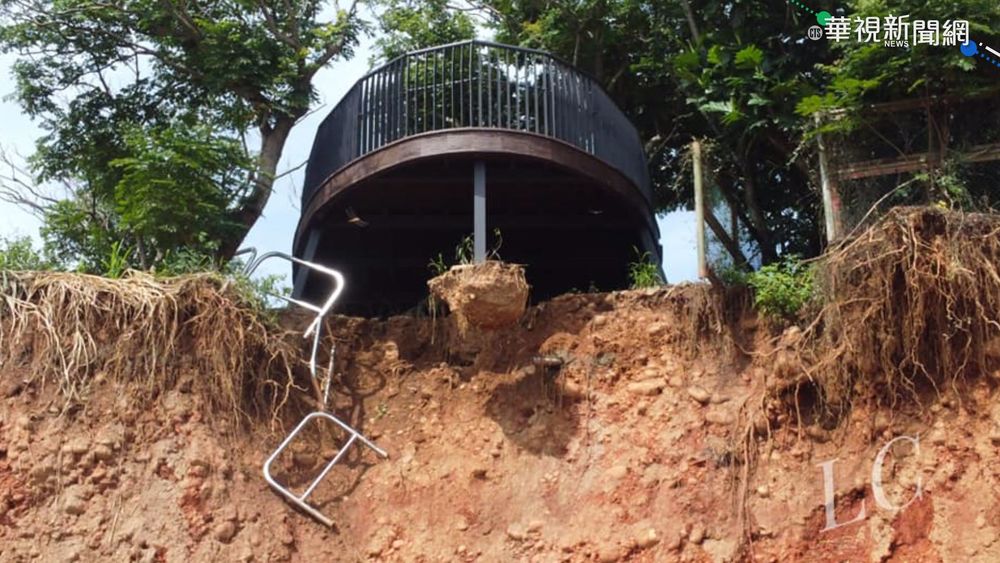 驚!大甲鐵砧山瞭望台 土石流失懸空