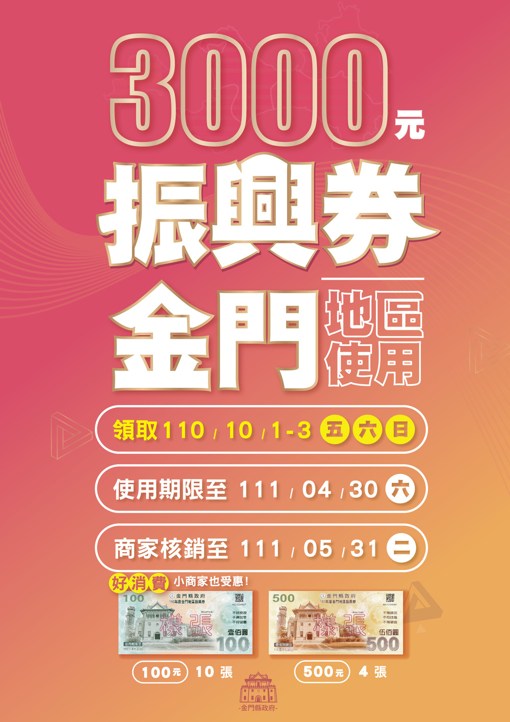 金門110年度3千元振興券 10/1透過村里長發放