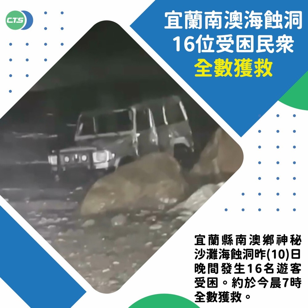 宜蘭南澳海蝕洞露營受困 16民眾全數獲救