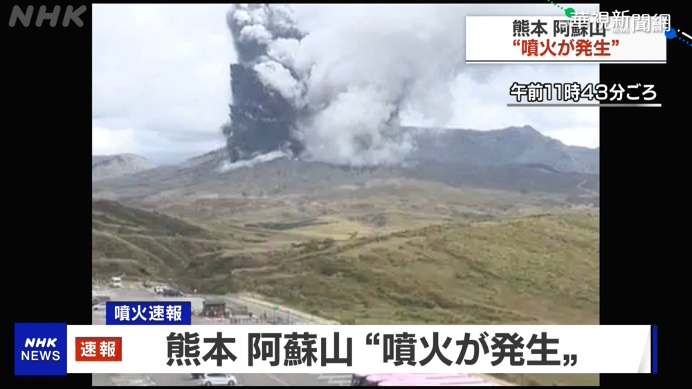 日本阿蘇火山噴發 噴煙3500公尺高