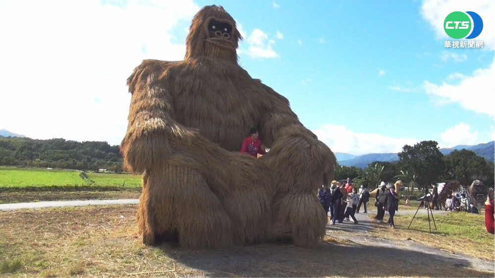 富里稻草打造侏羅紀公園 恐龍.猩猩吸客