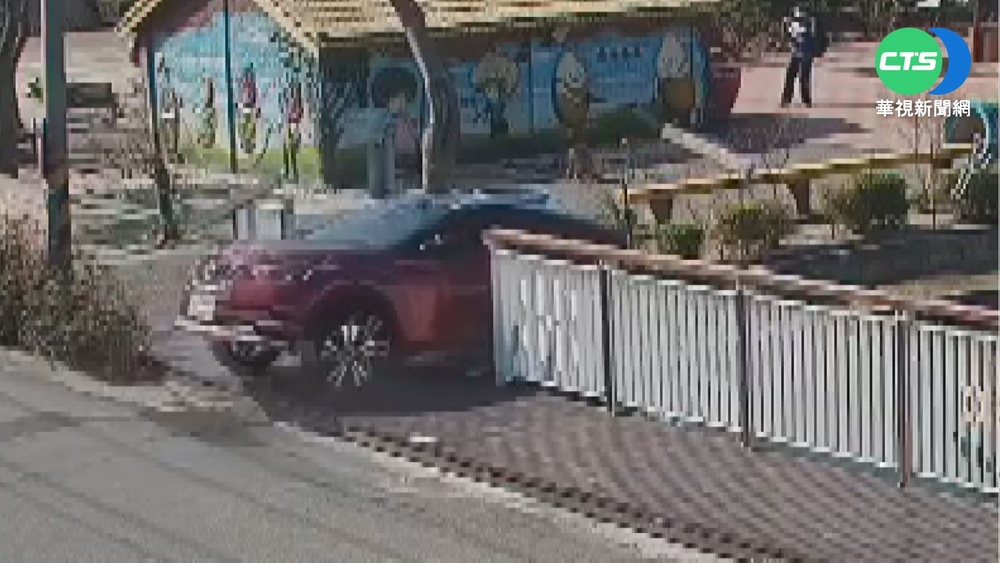 賞花出遊出意外 停車誤踩油門衝進水池