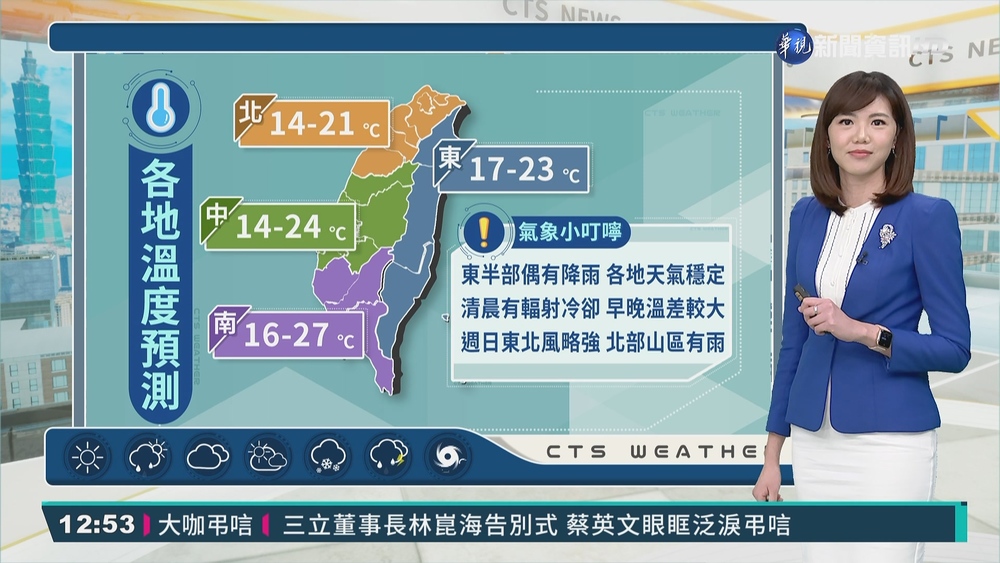 東半部地區局部將雨 其他地區多雲到晴