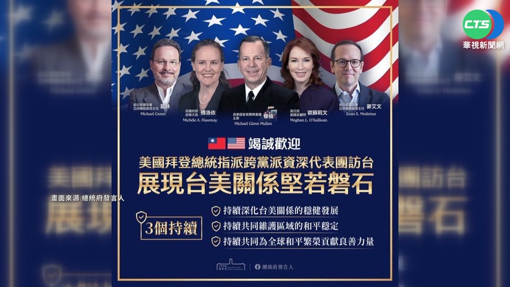 拜登特使團訪台 明晉見總統.晚間離台